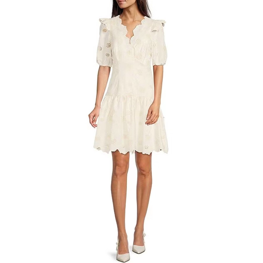 Alex Marie White Ivory Flower Detailed Dress NWT